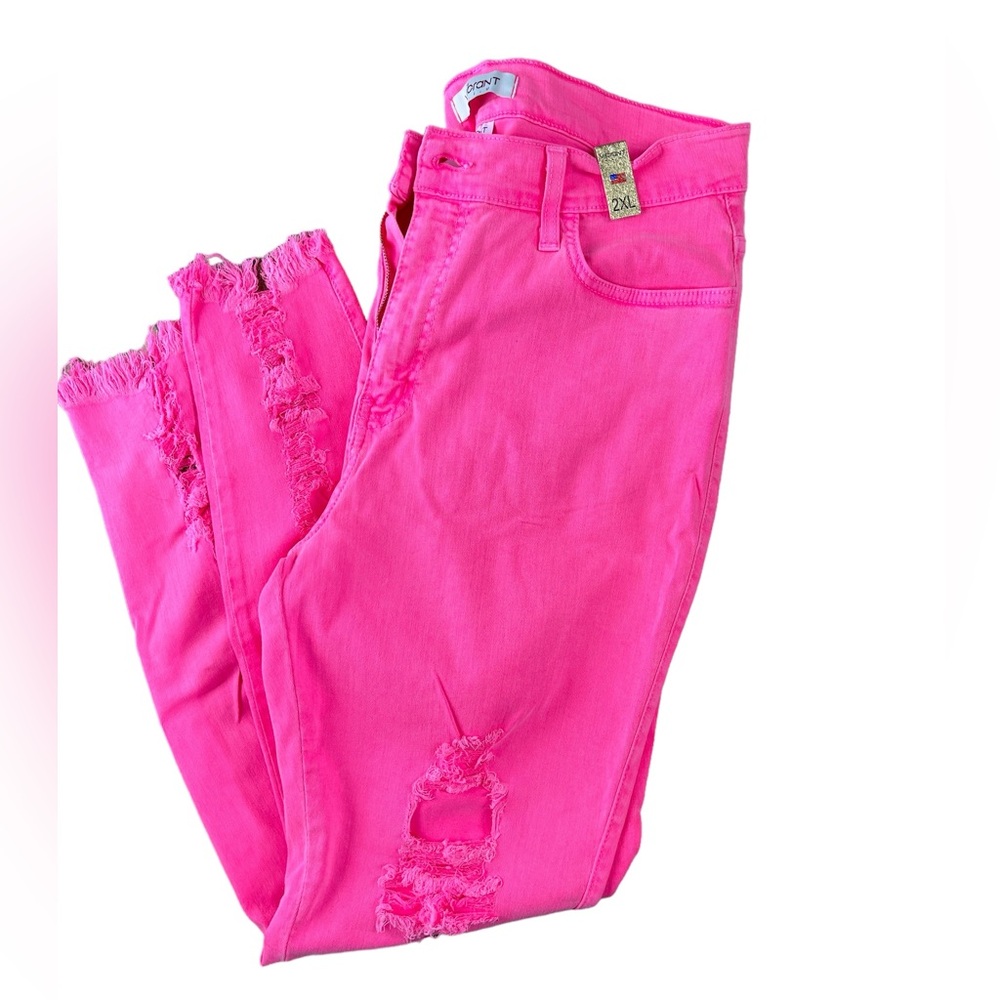 Vibrant Hot Pink Cropped Distressed Pants